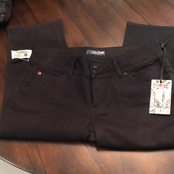 💫 Hudson Jeans cropped black brushed cotton button back pocket pants - Picture 1 of 12